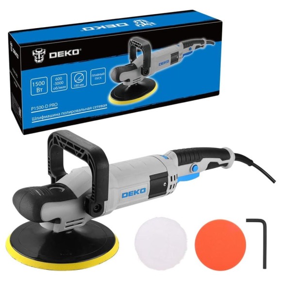 Шлифмашина полировальная DEKO сетевая P1500-D PRO, 180 мм, 1500 Вт 083-1050