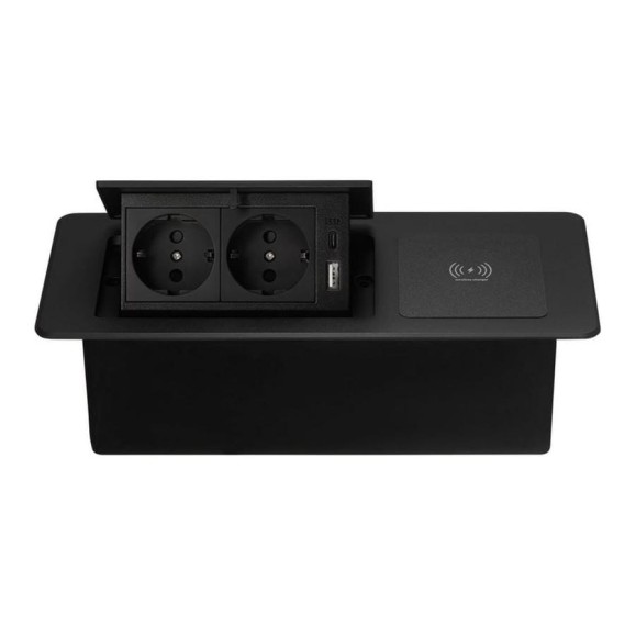 Выдвижная встраиваемая розетка Mebax LK-DMS-741 2 секции Чёрный Полуавтоматический 1 USB + 1 type C беспроводная зарядка 00-00002871