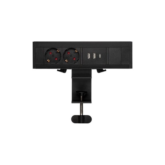 Блок розеток Mebax на струбцине LE4 2 секции Чёрный боковое крепление 2 USB + 1 type C беспроводная зарядка 00-00002876