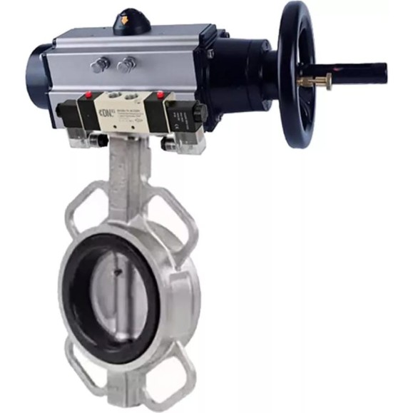 Затвор DN.ru 304-304-EPDM-2W-Fb Ду150 Ру16, пневмопривод, пневмораспределитель D050-64983