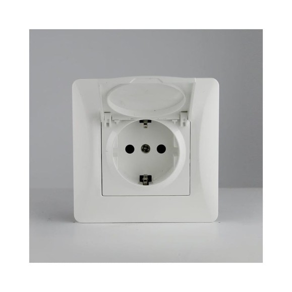 Розетка электрическая 2К+З SPL, с откидной крышкой, 16А, 220-250V (белый) 12 шт. 201002