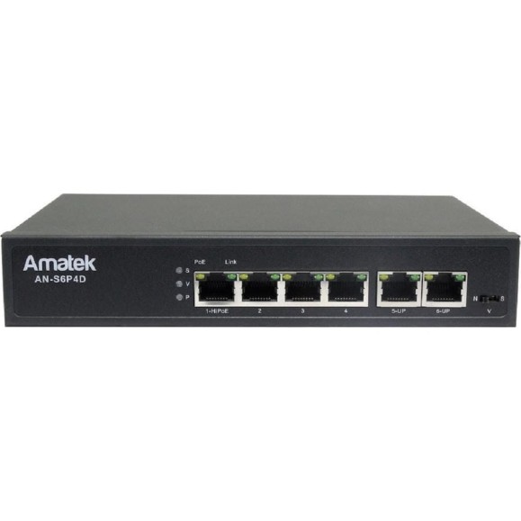 Коммутатор Amatek AN-S6P4D PoE, 80Вт 7000880 Коммутатор Amatek AN-S6P4D PoE, 80Вт 7000880