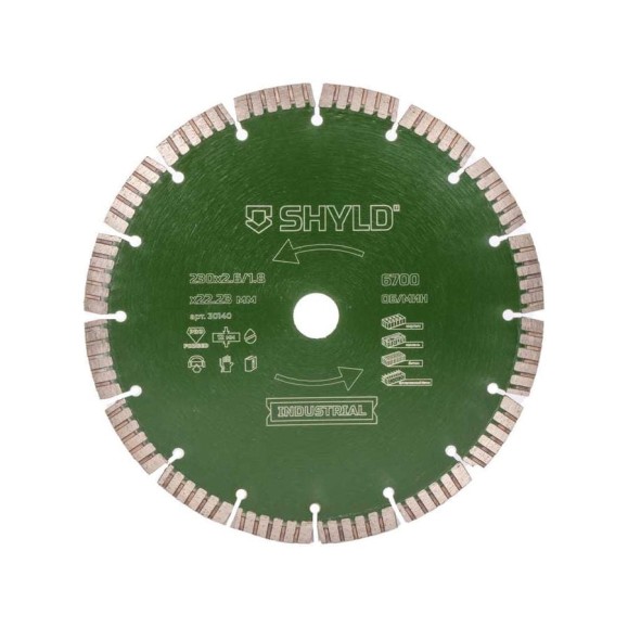 Алмазный сегментный круг SHYLD по бетону, кирпичу, камню 230x22,23 мм 6692541
