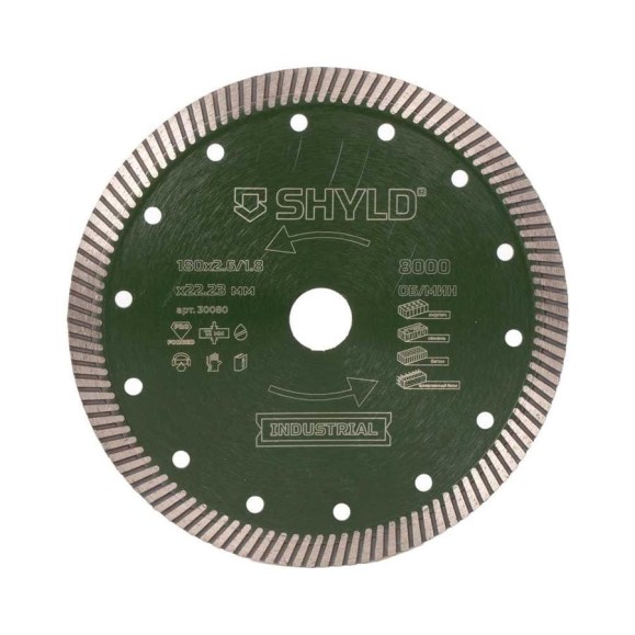 Алмазный сегментный круг SHYLD универсальный TURBO по стройматериалам 180x22,23 мм 6692536