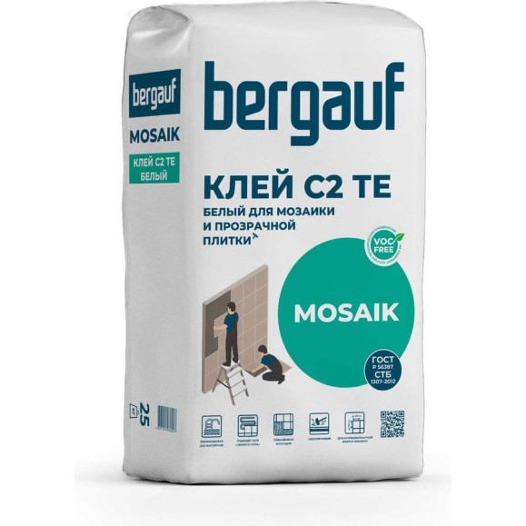 Клей Bergauf Mosaik белый для мозаики и прозрачной плитки, 25 кг 00211 Клей Bergauf Mosaik белый для мозаики и прозрачной плитки, 25 кг 00211
