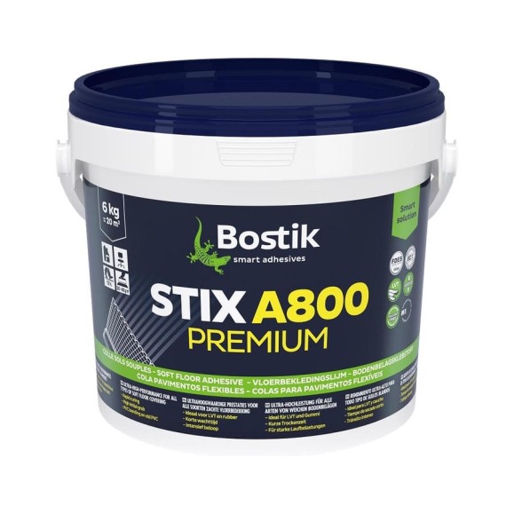 Высокоэффективный клей для LVT, ПВХ, каучука 6 кг Bostik A800 PREMIUM 50009033 Высокоэффективный клей для LVT, ПВХ, каучука 6 кг Bostik A800 PREMIUM 50009033