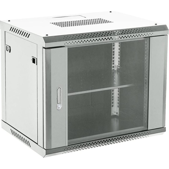 Настенный шкаф REXANT, 19 дюймов, 6U, 600×600×368 (ШxГxВ), дверь стекло, боковые съемные стенки, RAL 7035 04-0666-111