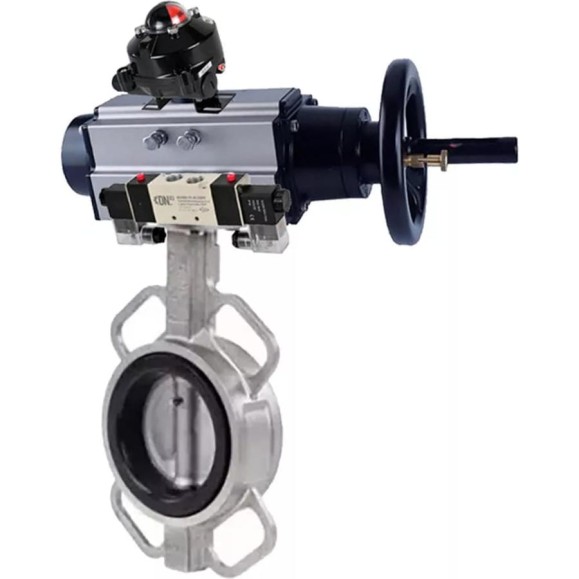 Затвор DN.ru 304-304-VITON-2W-Fb Ду150 Ру16, пневмопривод, пневмораспределитель, БКВ D050-65016