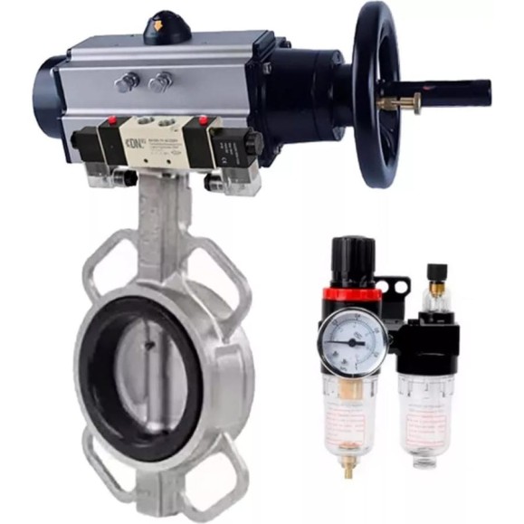 Затвор DN.ru 304-304-VITON-2W-Fb Ду150 Ру16, пневмопривод, пневмораспределитель, БПВ D050-65052 Затвор DN.ru 304-304-VITON-2W-Fb Ду150 Ру16, пневмопривод, пневмораспределитель, БПВ D050-65052