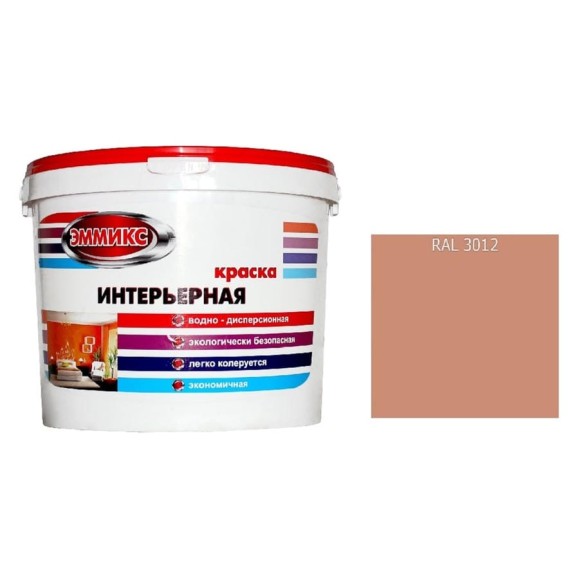 Краска интерьерная Эммикс ВД, моющаяся, RAL 3012, ведро 16 л, 22,5 кг 4690417127597