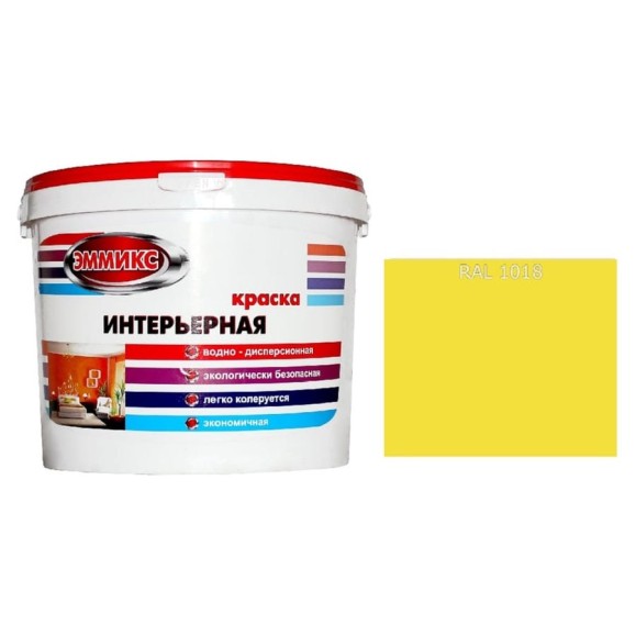 Краска интерьерная Эммикс ВД, моющаяся, RAL 1018, ведро 16 л, 22,5 кг 4690417127399