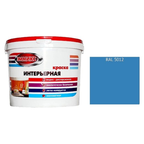 Краска интерьерная Эммикс ВД, моющаяся, RAL 5012, ведро 2,7 л, 3,8 кг 4690417127863 Краска интерьерная Эммикс ВД, моющаяся, RAL 5012, ведро 2,7 л, 3,8 кг 4690417127863