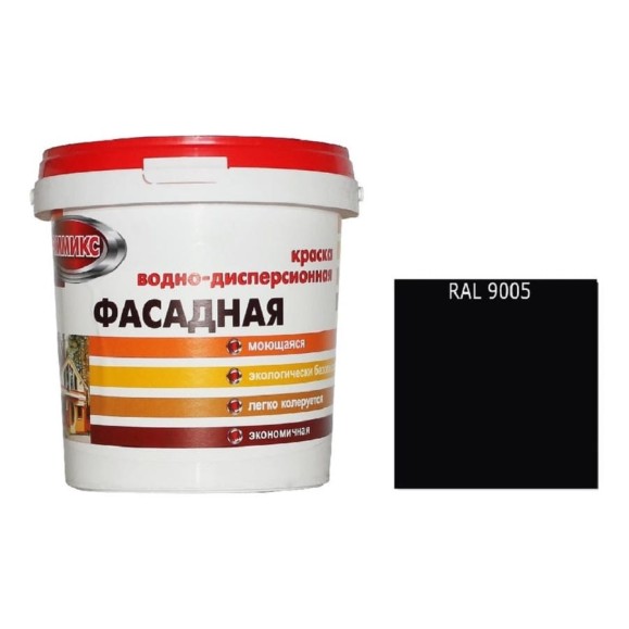 Краска ВД для наружных работ Эммикс моющаяся, RAL 9005 (ведро 2,7 л/3,8 кг) 4690417131877 Краска ВД для наружных работ Эммикс моющаяся, RAL 9005 (ведро 2,7 л/3,8 кг) 4690417131877