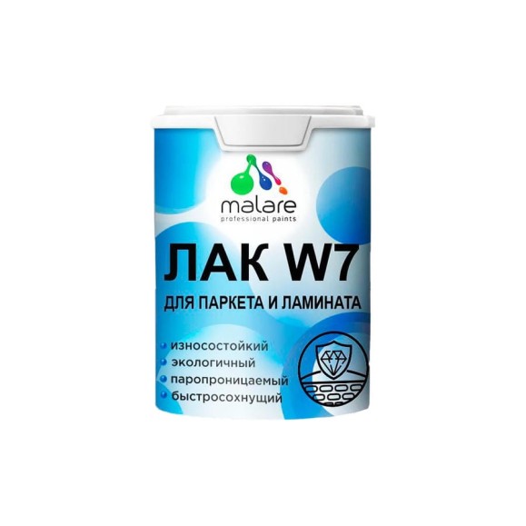 Лак MALARE колерованный укрывной для паркета и ламината W7 для дерева и минеральных поверхностей, полуглянцевый RAL 7040 темно-серый, 0.5 кг. ЛВКПРКТ7040ПГ0050 Лак MALARE колерованный укрывной для паркета и ламината W7 для дерева и минеральных поверхностей, полуглянцевый RAL 7040 темно-серый, 0.5 кг. ЛВКПРКТ7040ПГ0050