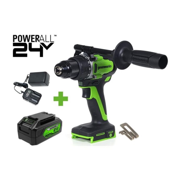 Дрель-шуруповерт GreenWorks GD24DD90, 24V, б/щет, 0-550/0-2100об/мин, 45/90Нм, 1x4Ач, ЗУ, коробка 3707507VUB Дрель-шуруповерт GreenWorks GD24DD90, 24V, б/щет, 0-550/0-2100об/мин, 45/90Нм, 1x4Ач, ЗУ, коробка 3707507VUB