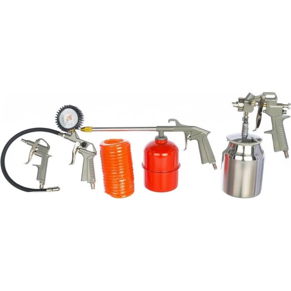 Набор Pegas pneumatic, 5 предметов: краскопульт, шланг 5 м, продувочный пистолет, пистолет для подкачки шин, мовильный пистолет 2802 Набор Pegas pneumatic, 5 предметов: краскопульт, шланг 5 м, продувочный пистолет, пистолет для подкачки шин, мовильный пистолет 2802