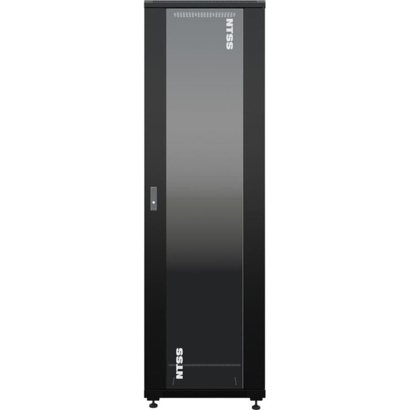 Шкаф напольный универсальный серверный NTSS R 18U 600х600мм, 4 профиля 19, двери стекло и сплошная металл, боковые стенки съемные, регулируемые опоры, разобранный, черный RAL 9005 NTSS-R18U6060GS-BL