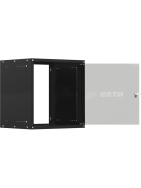 Шкаф настенный телекоммуникационный NTSS LIME 15U 550х450х770мм, 2 профиля 19, дверь стеклянная, боковые стенки несъемные, разобранный, черный RAL 9005 NTSS-WL15U5545GS-BL