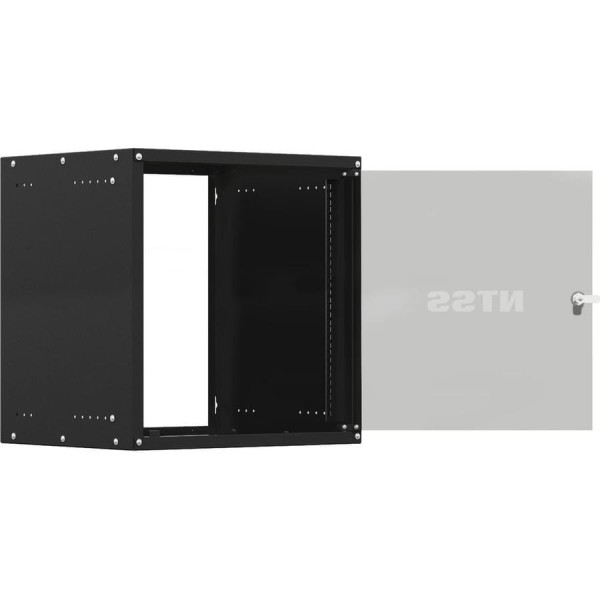 Шкаф настенный телекоммуникационный NTSS LIME 15U 550х450х770мм, 2 профиля 19, дверь стеклянная, боковые стенки несъемные, разобранный, черный RAL 9005 NTSS-WL15U5545GS-BL
