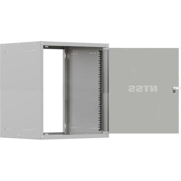 Шкаф настенный телекоммуникационный NTSS LIME 9U 550х600х500мм, 2 профиля 19, дверь стеклянная, боковые стенки несъемные, разобранный, серый RAL 7035 NTSS-WL9U5560GS