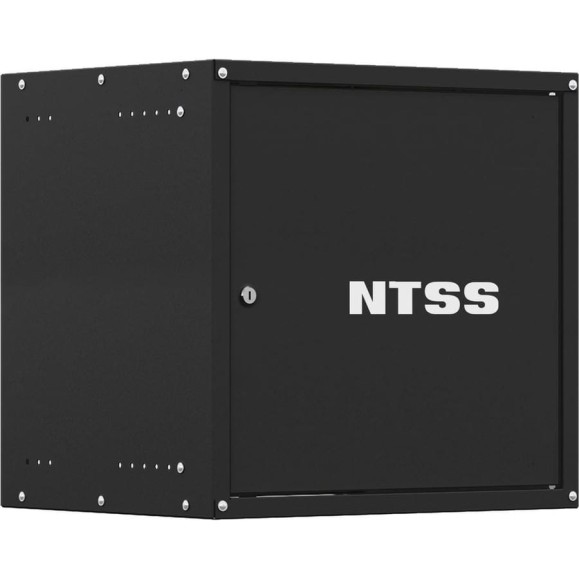 Шкаф настенный телекоммуникационный NTSS W 9U 600х450х500мм, 2 профиля 19, дверь сплошная металл, боковые стенки съемные, разобранный, черный RAL 9005 NTSS-W9U6045FD-BL