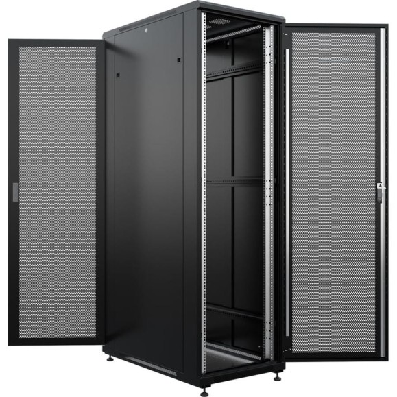 Шкаф напольный универсальный серверный NTSS R 22U 600х800мм, 4 профиля 19, двери перфорированная и перфорированная, боковые стенки съемные, регулируемые опоры, разобранный, черный RAL 9005 NTSS-R22U6080PD/PD-BL