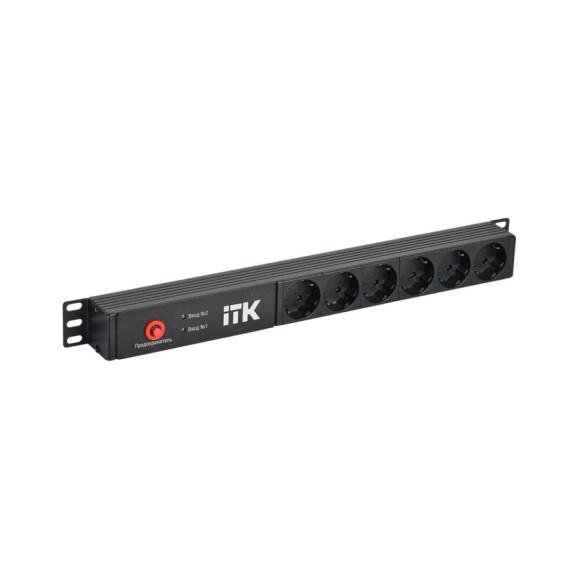 Блок распределения питания ITK PDU, с автоматическим вводом резерва 6 розеток Schuko 1U, без шнура 2 входа C14 PH30-06D-41