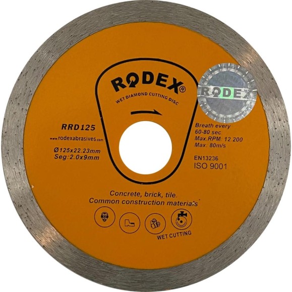 Отрезной алмазный круг супертонкий (керамическая резка) RODEX 125х22.2 мм RRD125 Отрезной алмазный круг супертонкий (керамическая резка) RODEX 125х22.2 мм RRD125
