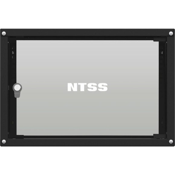 Шкаф настенный телекоммуникационный NTSS LIME 6U 550х600х370мм, 2 профиля 19, дверь стеклянная, боковые стенки несъемные, разобранный, черный RAL 9005 NTSS-WL6U5560GS-BL