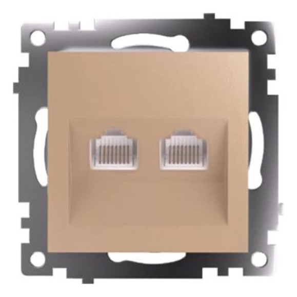 Механизм розетки компьютерной 2-местной STEKKER RJ-45, GLS00-7109-08, серия Катрин, золото, 50009