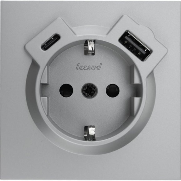 Розетка Lezard ZIMA с заземлением TC + USB разъем, серый матовый 704-7488-181TC