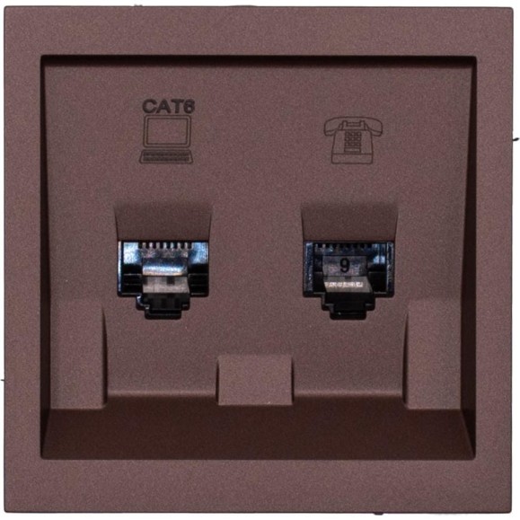 Розетка Lezard ZIMA компьютер+телефон, шоколад, с модулем Cat 6 704-7388-144 Розетка Lezard ZIMA компьютер+телефон, шоколад, с модулем Cat 6 704-7388-144