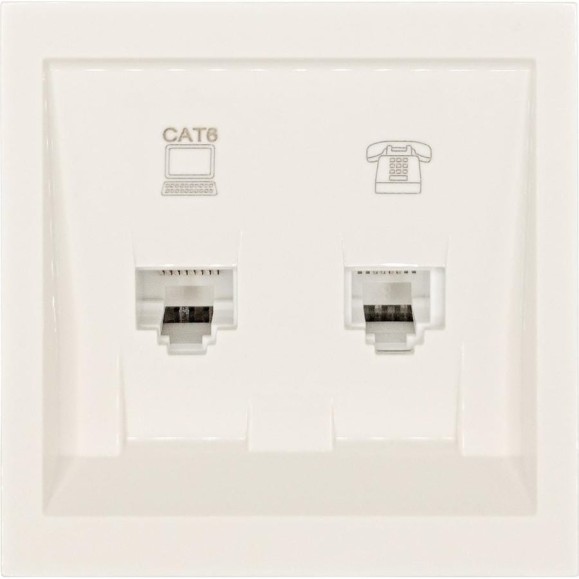 Розетка Lezard ZIMA компьютер+телефон, слоновая кость, с модулем Cat 6 704-9088-144