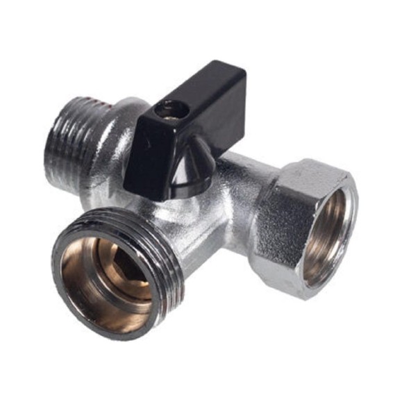Кран шаровой для подключения сантехнических приборов KROMWELL 1/2 x 3/4 x 1/2 ВР-НР-НР KW.291.20405