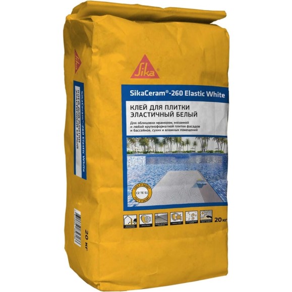 Плиточный клей SIKA Ceram-260 Elastic White Мешок 20 кг, класс С2 ТЕ S1 Белый 740208 Плиточный клей SIKA Ceram-260 Elastic White Мешок 20 кг, класс С2 ТЕ S1 Белый 740208