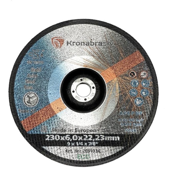 Диск зачистной KRONABRASIV 230x6.0x22.23, ECO, сталь+нерж 209103K Диск зачистной KRONABRASIV 230x6.0x22.23, ECO, сталь+нерж 209103K