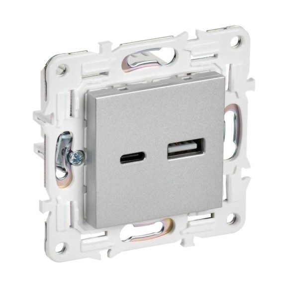 Розетка IEK SKANDY USB A+C 3,1А SK-R14S серебро SK-U22-D31-K23