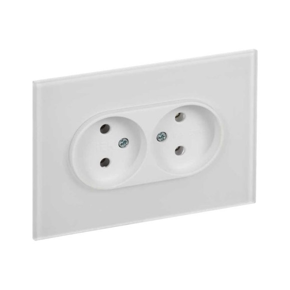 Розетка IEK SKANDY 2-я без з/к/ш стекло 10А SK-R03W, белый SK-R20-10-K01