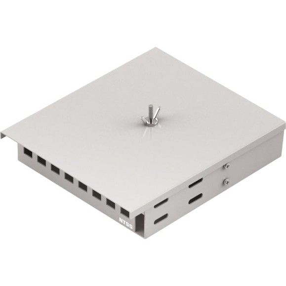 Кросс оптический настенный NTSS Микро, укомплектованный, 8 портов LC/UPC duplex, 50/125 мкм ОМ3 (сплошная панель, ложемент, пигтейлы, КДЗС, адаптеры) серый RAL 7035 NTSS-WFOBМк-8-2LC/U-503-SP1.5G0AY