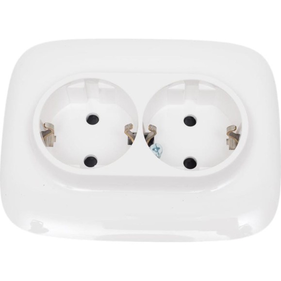 Силовая розетка Legrand Valena ALLURE двойная 2х2К+З 16А 250В с лицевой панелью.С защитными шторками.Безвинтовые зажимы.Белая 753726