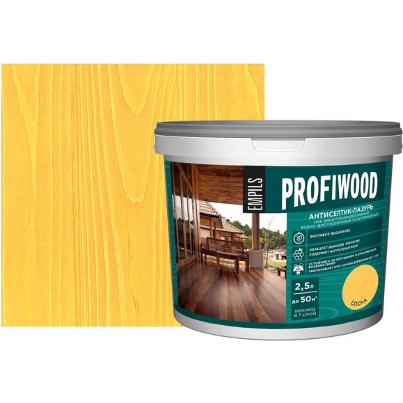 Водно-дисперсионный антисептик-лазурь PROFIWOOD (декоративный; атмосферостойкий; сосна; 2.5 кг) 4024