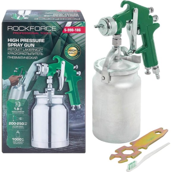 Краскораспылитель пневматический с нижним металлическим бачком Rockforce 1000 мл RF-S-990-18G(61584)