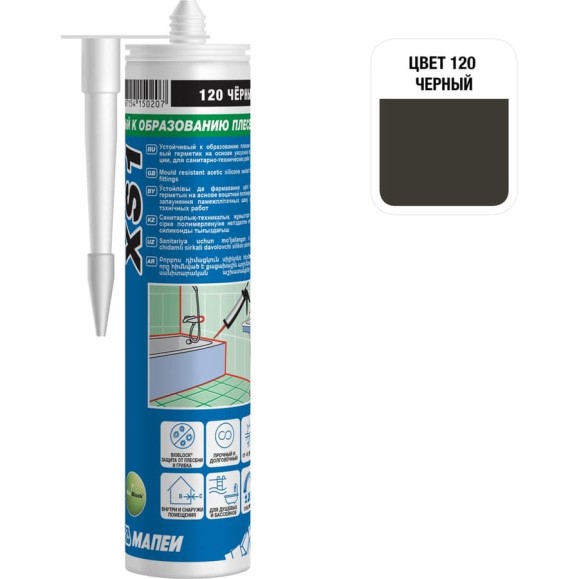 Герметик силиконовый MAPEI МАПЕИ XS1, цвет №120 черный, 300 мл 3BW012042R Герметик силиконовый MAPEI МАПЕИ XS1, цвет №120 черный, 300 мл 3BW012042R
