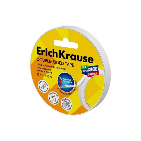 Двусторонняя клейкая лента ErichKrause прозрачная, 12ммх10м 58741 Двусторонняя клейкая лента ErichKrause прозрачная, 12ммх10м 58741