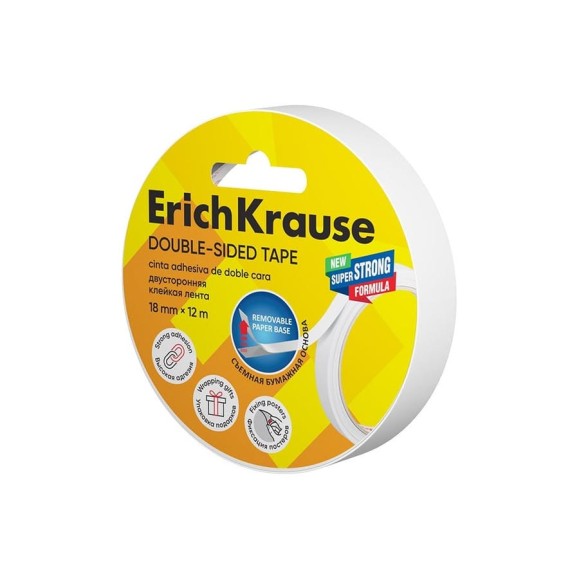 Двусторонняя клейкая лента ErichKrause прозрачная, 18ммх12м 58742 Двусторонняя клейкая лента ErichKrause прозрачная, 18ммх12м 58742