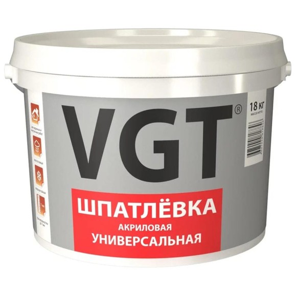 Шпатлевка универсальная VGT акриловая для наружных и внутренних работ 7,5 кг 3168 Шпатлевка универсальная VGT акриловая для наружных и внутренних работ 7,5 кг 3168