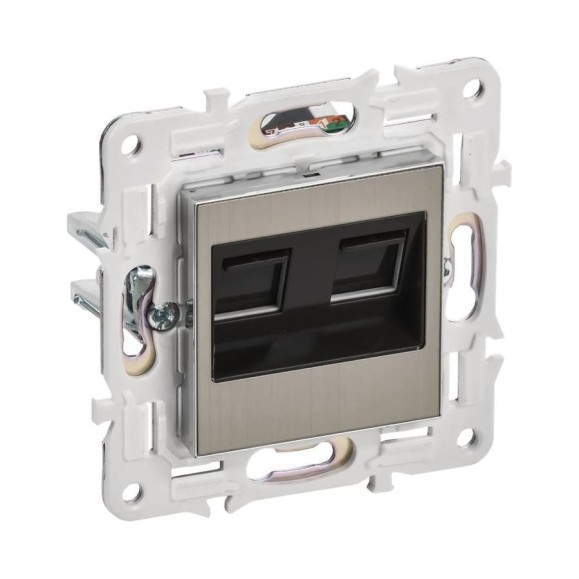 Розетка IEK SKANDY комп. 2-ая RJ45 кат.6 SK-K04N никель SK-K20-2-K50