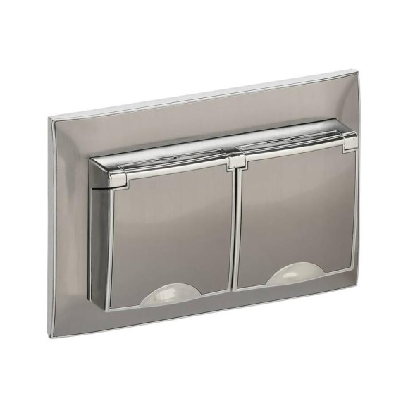Розетка IEK SKANDY 2-я с кр. 16А в сб IP44 SK-R12N никель SK-R26-16-44-K50-F