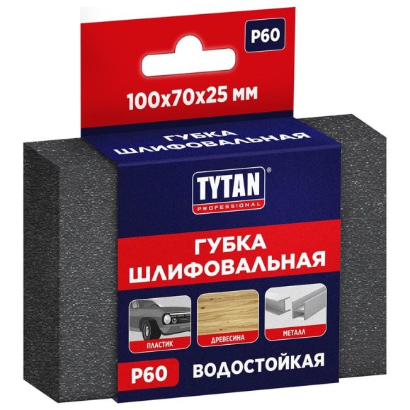 Губка шлифовальная TYTAN PROFESSIONAL 100 Х 70 Х 25 ММ, P 60 (1/500)  275966