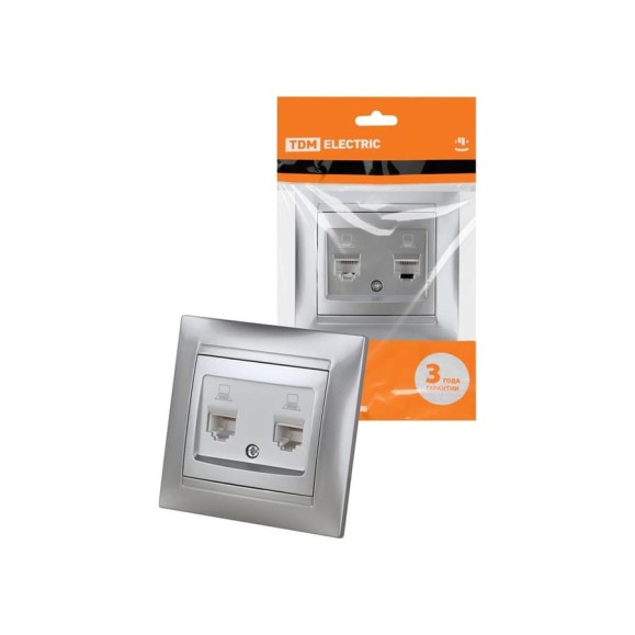 Розетка компьютерная двойная TDM ELECTRIC RJ45, металлик, Лама TDM SQ1815-0265